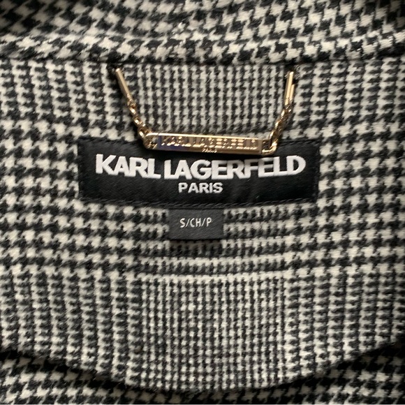 NEW KARL LAGERFELD PLAID WOOL DRAPE COLLAR FAUX LEATHER SLEEVE COAT SIZE:SMALL - Picture 10 of 16